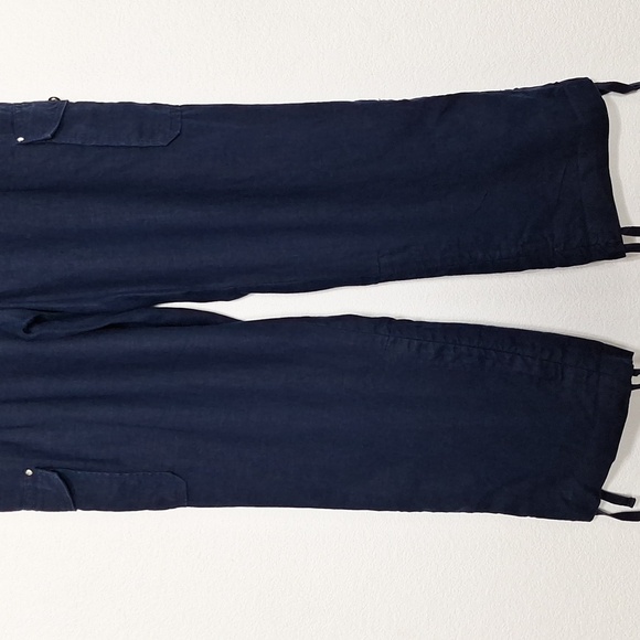 INC International Concepts Navy Blue Lagenlook 100% Linen Utility Cargo Pants 10 - Picture 3 of 15